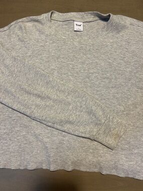 TNA Gray Waffle-Knit Crewneck top
